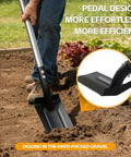 Go-To Heavy Duty Trench Shovel With A 4 Inch V Shape Blade Narrow Spade For Precision Digging Edging And Entrenching 60 Inch Adjustable Long Handle And Foot Pedal Professional Grade Garden And Landscaping Tool in use on soil