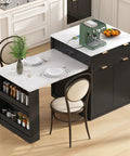 Badass Eighty Three Inch Waterproof Faux Marble Kitchen Cart With Integrated Power Hub Dual Side Rolling Drawers. Elegant kitchen island with coffee station.