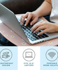 Person using laptop on MyStyle Lap Desk Pink Daisy 17 By 13.2 Inch Surface Fits 15.6 Inch Laptops Ultra Lightweight 1.15 Lb