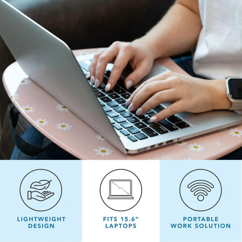 Person using laptop on MyStyle Lap Desk Pink Daisy 17 By 13.2 Inch Surface Fits 15.6 Inch Laptops Ultra Lightweight 1.15 Lb