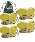 Heavy Duty Ratchet Tie Down Straps 2 Inch X 15 Feet With Reinforced Steel J Hooks 4 Pack shown with storage bag.