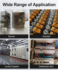 Image showing applications of Top Shelf 100 Piece Push In Terminal Blocks For Smooth Screwless Wiring featuring a sensor, actuator, control system, and distribution box.