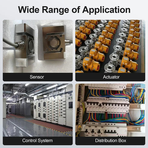 Image showing applications of Top Shelf 100 Piece Push In Terminal Blocks For Smooth Screwless Wiring featuring a sensor, actuator, control system, and distribution box.