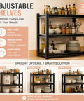 Tough As Nails 4 Tier Metal Kitchen Shelf With Adjustable Microwave Rack showcasing three flexible height options.