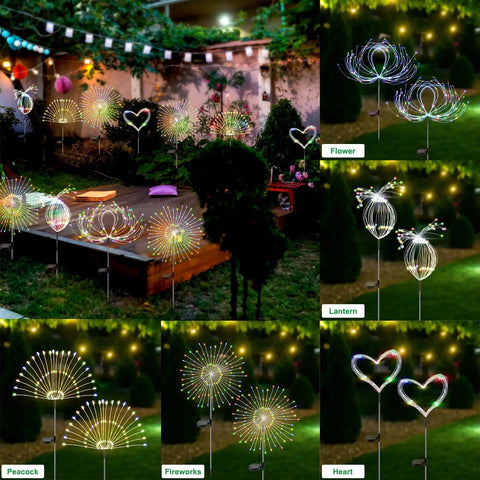Outdoor Solar Firework Lights 120 LED 2 Pack Waterproof Garden Decor Multicolor Colorful Pathway And Flowerbed Lighting