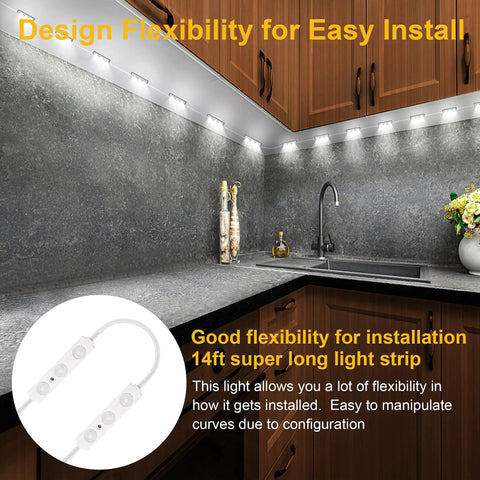 Adhesive LED Light Strip Kit For Display Cases, 14Ft Flexible Jewelry Showcase Lighting with dimmable bright white in kitchen