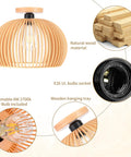 Semi Flush Mount Ceiling Light Fixture with Woven Rattan Cage Shade, E26 base, dimmable LED bulb, cozy rustic farmhouse vibe