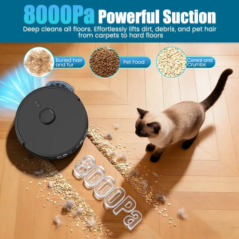 Self Emptying Robot Vacuum And Mop With 8000 Pa Suction LiDAR Mapping 75 Day Hands Free Capacity cleaning pet hair on floor
