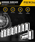 10 Piece 1/2 Inch Drive Shallow Socket Set Metric 10mm Through 19mm, 6 Point Cr-V Steel, Chrome Plated, displayed with features