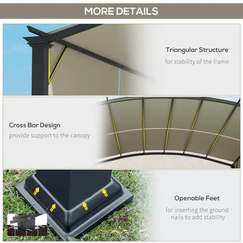 Retractable Pergola Canopy For Outdoor Patio 11 By 11 Feet Arched Sun Shade Shelter with steel frame details shown