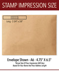 Kickass Custom Text Line Stamps With Self Inking Tech For Office And Home Personalized Rubber Stamp impression shown on A6 envelope.