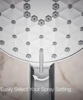 Close-up of Awaken G110 Three-Function Handshower With 1.75 Gpm Flow, spray setting selector visible, polished chrome.