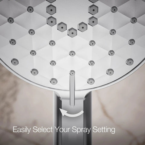 Close-up of Awaken G110 Three-Function Handshower With 1.75 Gpm Flow, spray setting selector visible, polished chrome.