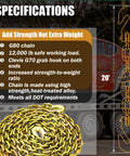 Specifications of G80 Half Inch Twenty Foot Transport Chain With Clevis Grab Hooks Tow Chain Heavy Duty 12000 Lbs SWL
