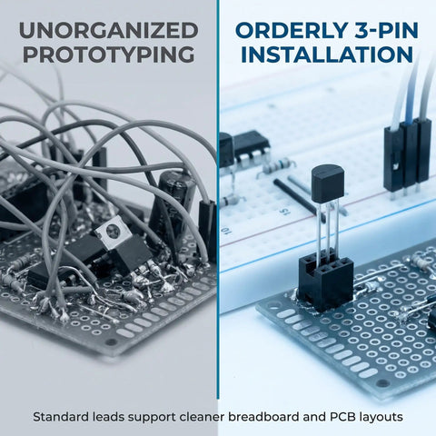 Side-by-side comparison of unorganized versus orderly 3-pin installations using Top Shelf Black Hall Effect Sensors OH49E SS49E Model.
