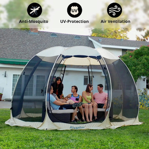 Lightweight Pop Up Screen Room Tent For 4 To 6 Adults, Hexagon Outdoor Canopy With Mesh Walls in backyard