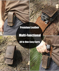 Badass Leather Multitool Sheath For Men Featuring Magnetic Closure Belt Holster Everyday Carry Organizer Fits Leatherman Gerber Folding Tools Compact Bit Case Storage Solid Dark Brown Finish worn on a belt with tools visible.