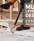 Heavy Duty Pry Bar For Demolition And Nail Pulling With Shock Absorbing Grip being used on construction site, demonstrating prying force.