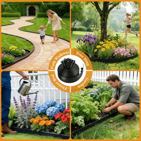 4 Inch Tall Landscape Edging Kit With 132 Feet Of No Dig Plastic Border, 120 Spikes, Garden Lawn Border For Flower Beds Pathways And Driveways