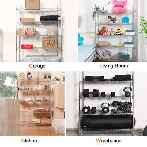 Heavy Duty 5 Tier Chrome Wire Shelving Rack Extra Tough Steel Storage Shelf Built Like A Tank Rust Resistant Pantry Organizer 48 Inch Wide 350 Pound Capacity Game Changer For Home Garages Workspaces