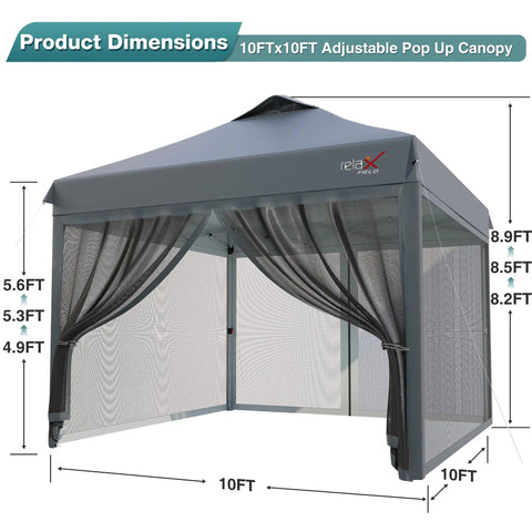 10x10 Pop Up Canopy Tent With Mosquito Netting Outdoor Portable Screen Shelter For Yard Parties Camping And Picnics