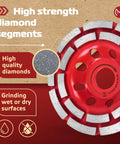 Diamond Cup Grinding Wheel 4 1/2 Inch For Angle Grinder Double Row Concrete Masonry Cup Wheel With 18 Segments