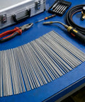 50-Piece Aluminum Brazing Rods 3/32 In By 13 In No Flux Low Temp 716-752 F For Aluminum Repair with tools on blue table