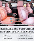 Pink Leather Car Seat Covers Full Set For Most Cars, Universal Waterproof Front And Back Seat Protector installed in car interior