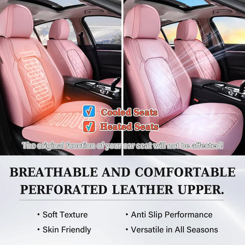 Pink Leather Car Seat Covers Full Set For Most Cars, Universal Waterproof Front And Back Seat Protector installed in car interior