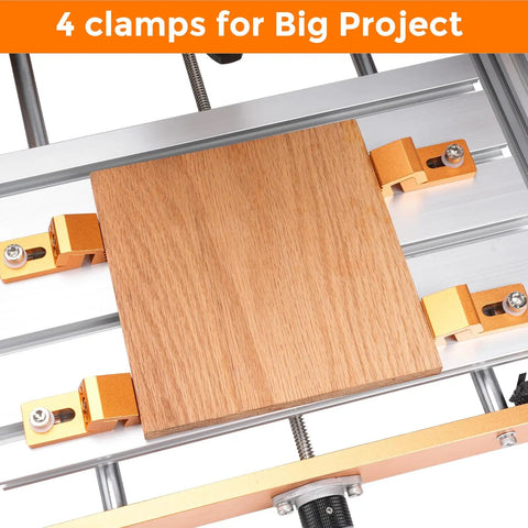 4 Pack Aluminum Tiger Claw Clamp Set With Low Profile Side Hold Downs For CNC Work Tables And T Track Systems installed on table