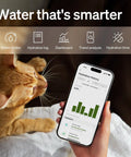 Cordless Cat Water Fountain With Long Lasting Battery App Monitoring 3L Capacity Dockstream 2 Pet Fountain With Stainless Steel Tray 5GHz WiFi On The Go Dog Water Bowl Dispenser For Home Or Travel app monitoring shown next to a cat
