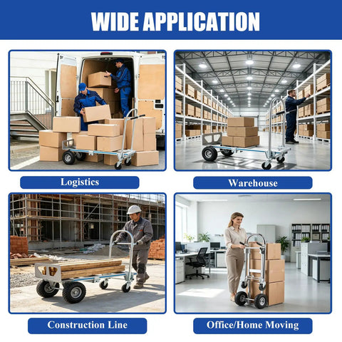 2 In 1 Convertible Hand Truck With 1000 Lbs Capacity, Heavy Duty Platform Cart Dolly For Home And Warehouse Moving, Non Slip Handle And Wheels, Foldable Design, Durable Steel Frame, Easy Switch Between Two Wheel And Four Wheel Modes in logistics, warehouse, construction, and office use