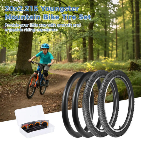 Two Pack 20x2.125 Bicycle Tires And Tubes Set With Repair Kit For Replacements On Kids BMX Cruisers Gravel And Mountain Bikes