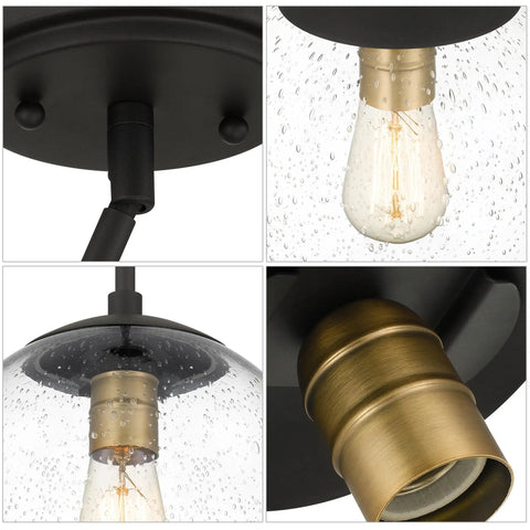 Close-up details of Globe Pendant Light In Black And Gold With Seeded Glass Shade Nine Point Five Inch Modern Ceiling Fixture