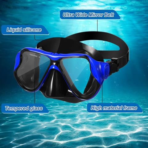 Blue Six Pack Adult Swim Goggles With Nose Cover For Women And Men Pool Mask Anti Fog Tempered Glass Snorkel Dive Mask Gear
