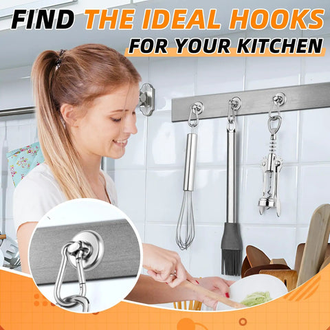 10 Pack Strong Neodymium Magnetic Hooks With Swivel Carabiners Heavy Duty Holds Up To 70 Pounds For Kitchen Home Garage Warehouse School Organization And Hanging Solutions