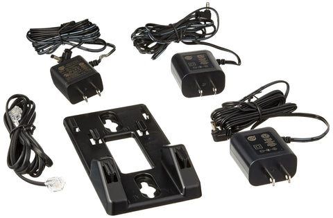 Sleek Black DECT 6.0 Cordless Phone Bundle With Three Handsets And Smart Digital Answering Machine accessories including chargers and mounting base.