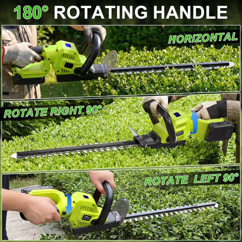 Person uses the Powerful 21V Cordless Hedge Trimmer With Battery 20 Inch Lightweight Electric Bush Trimmer on hedges