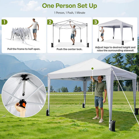 Easy setup of 10x10 Pop Up Canopy With Sidewalls For A No Brainer Hassle Free Setup Portable Event Tent With Carry Bag