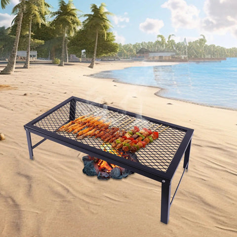 Foldable Portable Campfire Grill With Legs Made From Heavy Duty 304 Stainless Steel, Outdoor Cooking Grate on beach