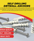Mini N6 Plastic Self Drilling Drywall Anchors With Screws Kit 50 Pack displayed on surface with promotional text.