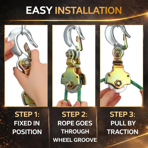 Hella Sturdy 2 Pack Snatch Block Pulley With Swivel Eye And Hoist Hook 2 Ton 4400 Lbs Capacity Zinc Coated Steel installation steps