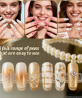 Gel Polish Nail Art Brushes and Dotting Tools Kit with designs including polka dots, gingham, flowers on gel nails.