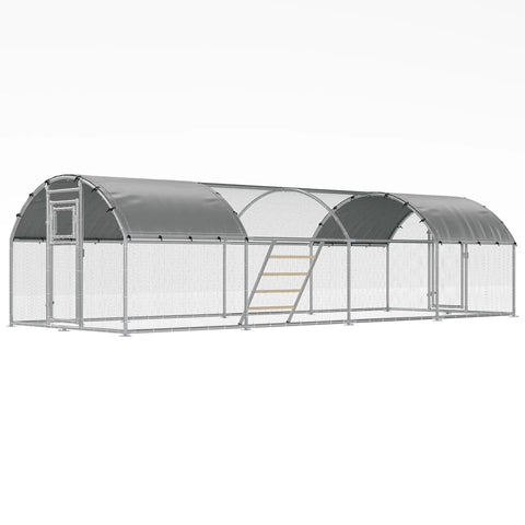 26 By 10 Ft Extra Large Walk In Chicken Coop With Dome Roof Front And Rear Doors Feeding Door Roosting Ladder Outdoor Poultry Cage