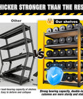 Heavy Duty Garage Shelving Unit With Adjustable Metal Racks, Utility Storage Organizer For Basement Pantry Kitchen And Warehouse, 71.2 Inch High, 28 Inch Wide, 12 Inch Deep, Black showing shelf strength comparison