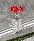2.5 Inch NPT Female Gate Valve With Wheel Handle Made From 304 Stainless Steel installed in industrial piping