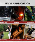 Collage of Leather Forge Welding Gloves 16 Inch Heavy Duty Heat Resistant Up To 662 Degrees Hand Protection in various uses.