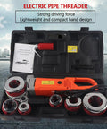 Portable Electric Pipe Threader With Six Swappable Dies For Knocking Out Clean Threads On Steel Pipes built tough in a case.
