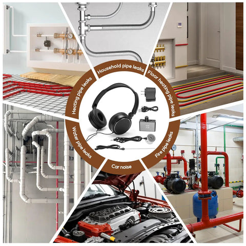 Underground Water Leak Detection Kit With Headset High Sensitivity Pipe Leak Detector Dual Probe Design For DIY Home Plumbing Leak Testing And Field Strength Meter For Quick Diagnostics And Peace of Mind, headset and probes shown