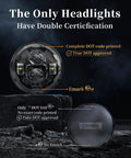 Comparison of 7 Inch Round LED Headlights Upgrade With Anti Glare Tech featuring DOT and Emark certifications.